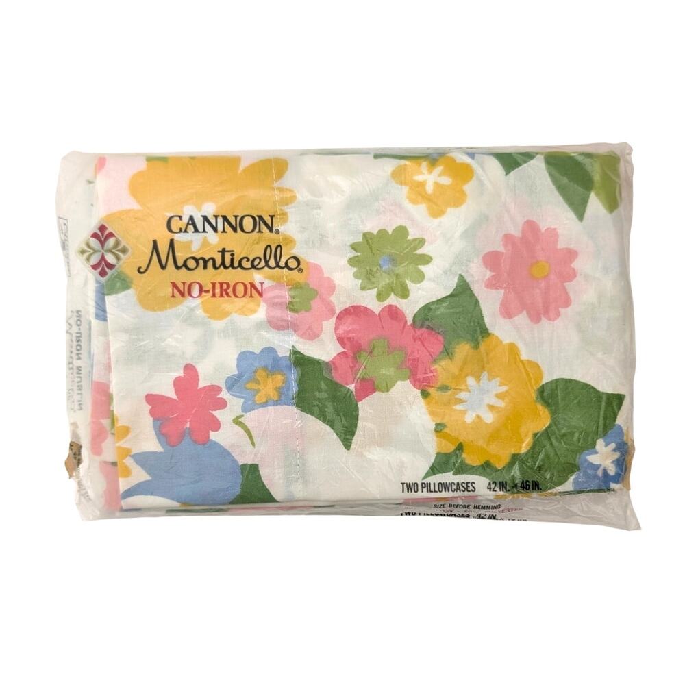 2Vtg Cannon Monticello Floral Pillowcases No-Iron KING 42"x46" SEALED Stay Fresh